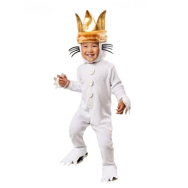 Kids Max Where The Wild Things Are costume with gold crown and white wolf suit Kids Max Where The Wild Things Are costume with gold crown and white wolf suit