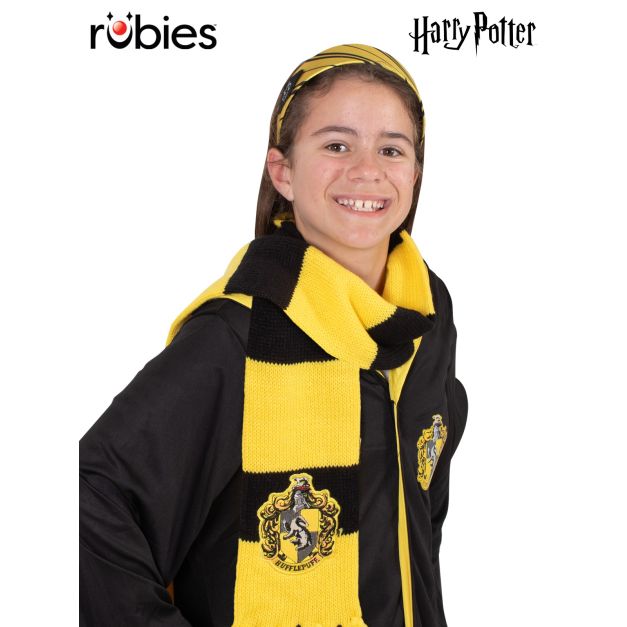 Harry Potter Hufflepuff headband and scarf set with yellow and black stripes and badger house crest Harry Potter Hufflepuff headband and scarf set with yellow and black stripes and badger house crest