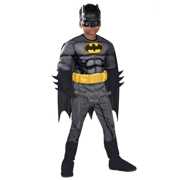 Kids Batman costume deluxe with padded muscles and yellow utility belt Kids Batman costume deluxe with padded muscles and yellow utility belt