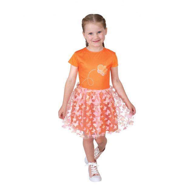 Girls Emma Memma orange dress costume with butterfly tulle skirt and dimensional appliqués Girls Emma Memma orange dress costume with butterfly tulle skirt and dimensional appliqués