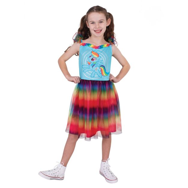Girls Rainbow Dash costume dress with rainbow tutu skirt and character-printed bodice Girls Rainbow Dash costume dress with rainbow tutu skirt and character-printed bodice