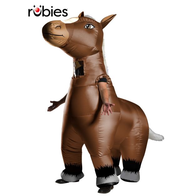 Adult inflatable horse costume full body view with white mane and tail Adult inflatable horse costume full body view with white mane and tail