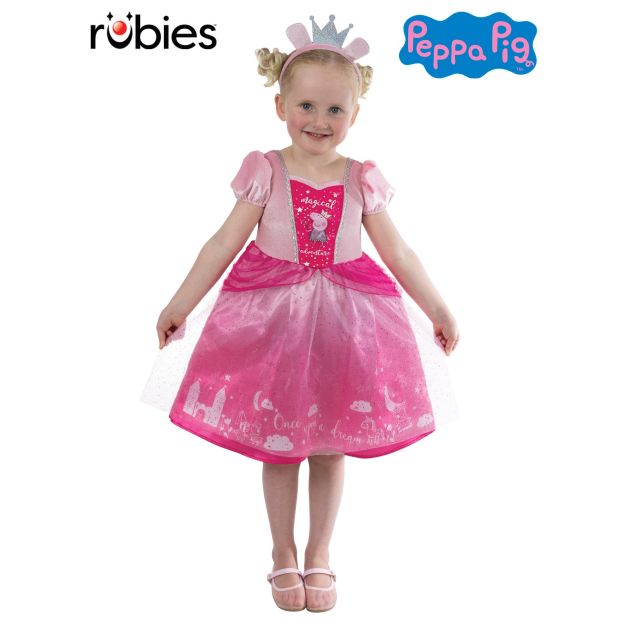 Girls Peppa Pig Princess dress costume with pink velour bodice and tulle peplum Girls Peppa Pig Princess dress costume with pink velour bodice and tulle peplum
