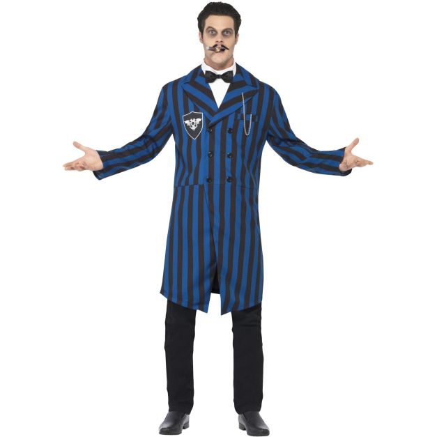Mens Duke of the Manor Costume - blue and black striped Victorian jacket with bow tie Mens Duke of the Manor Costume - blue and black striped Victorian jacket with bow tie