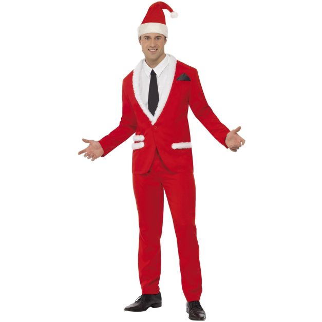 Adult Santa business suit costume with red jacket and white fur trim Adult Santa business suit costume with red jacket and white fur trim