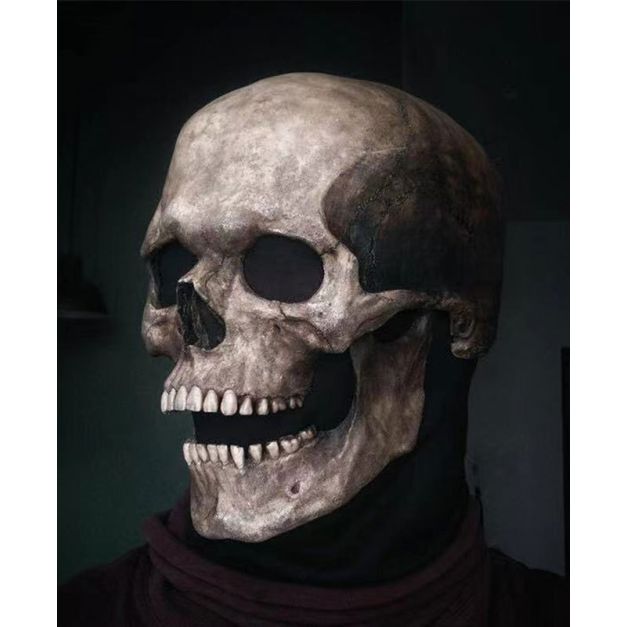 Realistic skeleton mask showing anatomical cranial detail and aged patina Realistic skeleton mask showing anatomical cranial detail and aged patina