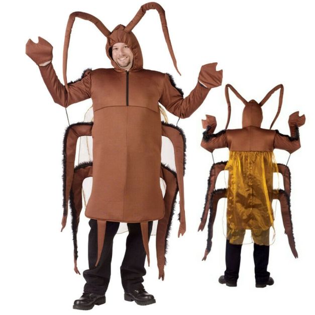 Adult cockroach costume full body view with six legs and yellow wings