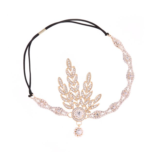 Flapper headband with adjustable elastic cord tie closure, rose gold finish
