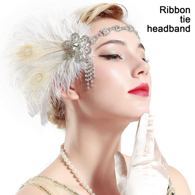 Adult 1920s Flapper Headband - Silver Rhinestone Gatsby Feather Headpiece - alternate view 6 Adult 1920s Flapper Headband - Silver Rhinestone Gatsby Feather Headpiece - alternate view 6