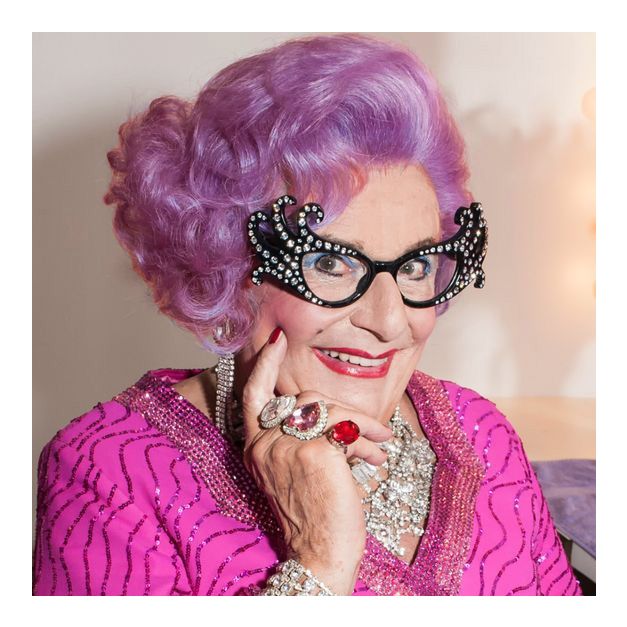 Adult dame edna wig and glasses set with purple bouffant and rhinestone cat-eye frames Adult dame edna wig and glasses set with purple bouffant and rhinestone cat-eye frames