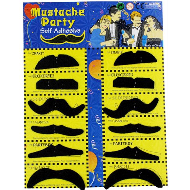 Close-up of handlebar and pencil mustache styles with peel-off backing paper Close-up of handlebar and pencil mustache styles with peel-off backing paper