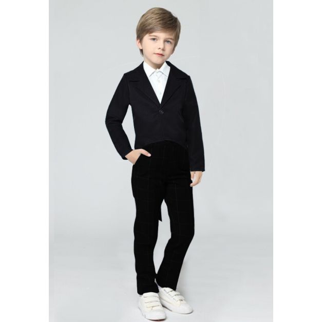 Kids black tailcoat jacket with peaked lapels and theatrical tails Kids black tailcoat jacket with peaked lapels and theatrical tails