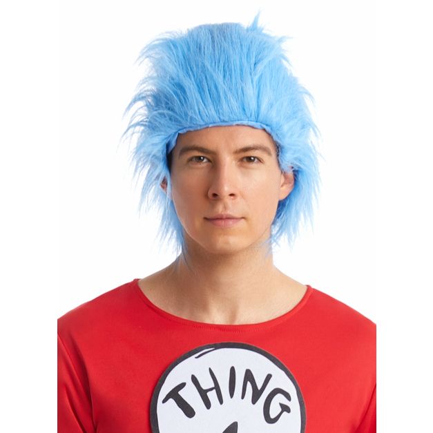 Storybook Twins blue wig front view showing full elastic cap and electrified fiber styling Storybook Twins blue wig front view showing full elastic cap and electrified fiber styling