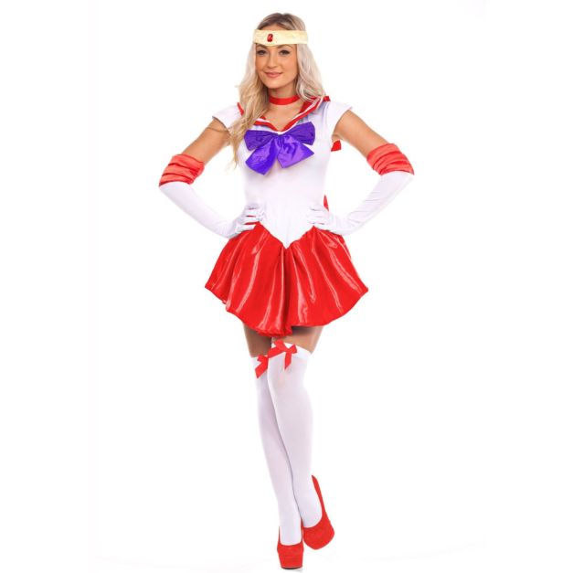 Red sailor scout costume bodycon dress red white with gold tiara Red sailor scout costume bodycon dress red white with gold tiara
