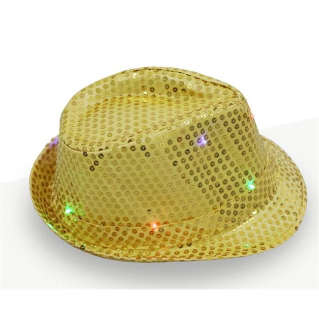LED sequin fedora showing ten colour options including blue, red, silver, orange, black, lime, green, purple, hot pink, light pink LED sequin fedora showing ten colour options including blue, red, silver, orange, black, lime, green, purple, hot pink, light pink