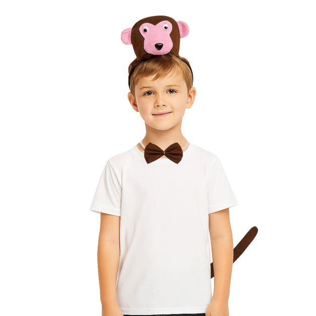 Kids monkey costume accessory set with brown plush headband, bow tie and tail Kids monkey costume accessory set with brown plush headband, bow tie and tail