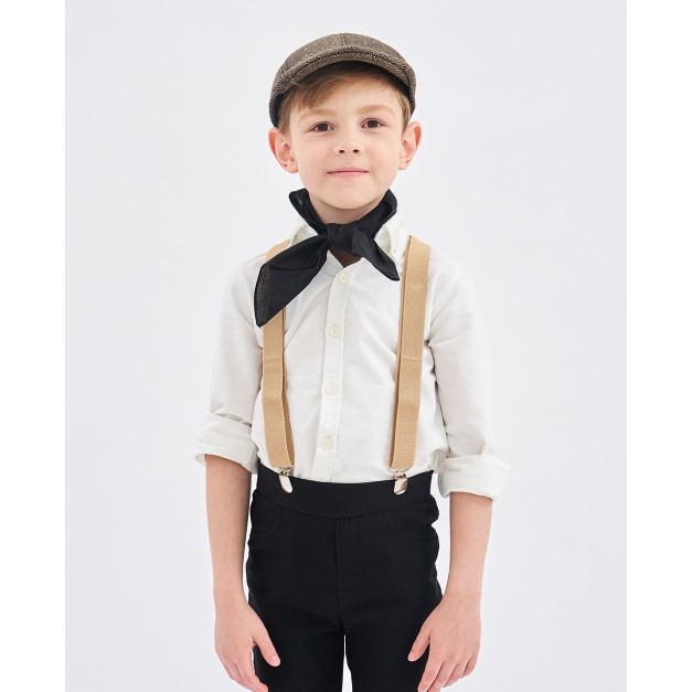 Adjustable Y-back suspenders in beige for boys period dress Adjustable Y-back suspenders in beige for boys period dress