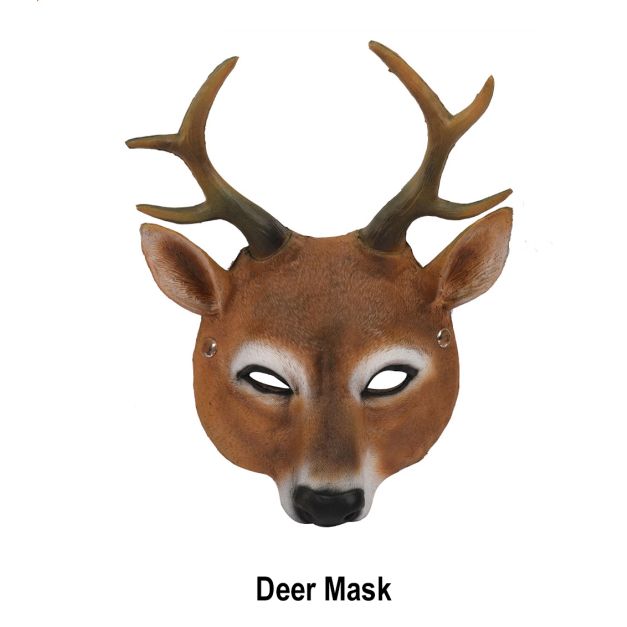 Adult deer mask with realistic brown coloring and three-point antlers Adult deer mask with realistic brown coloring and three-point antlers