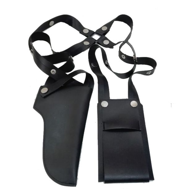 Close-up of adjustable snap-button closure system on tactical shoulder holster harness