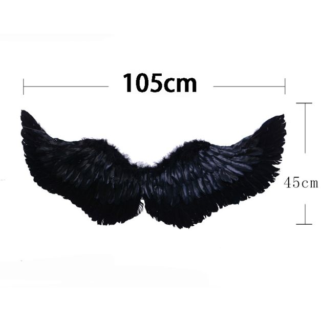 Adult black feather wings with 105cm wingspan and layered feather construction Adult black feather wings with 105cm wingspan and layered feather construction