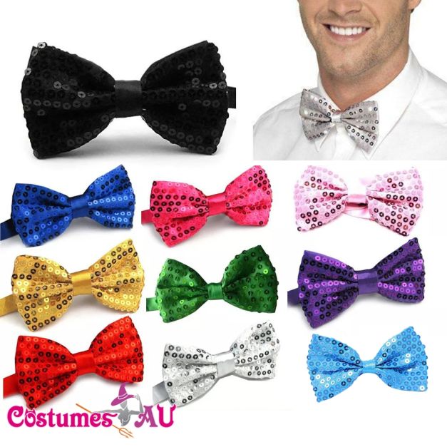 Adult sequin bow tie clip-on in 10 colour variants with satin backing