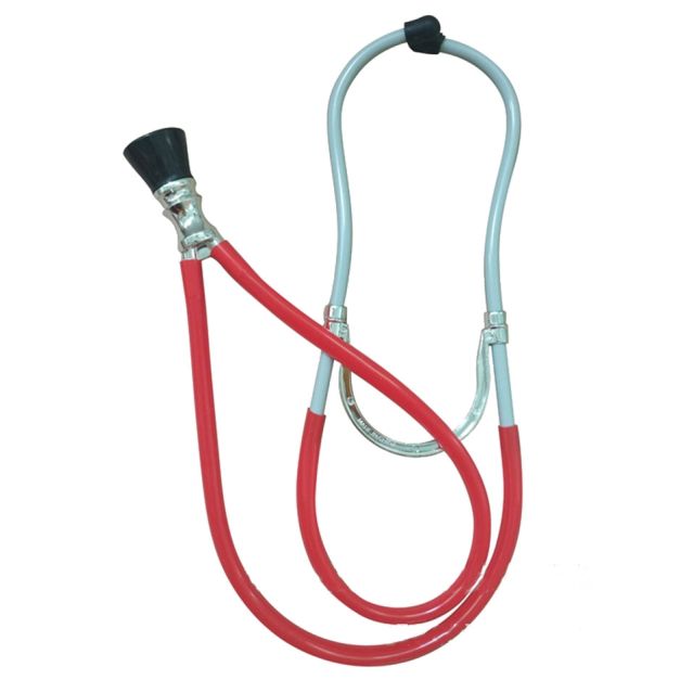 Red rubber stethoscope costume prop with chrome Y-connector and black chest piece Red rubber stethoscope costume prop with chrome Y-connector and black chest piece
