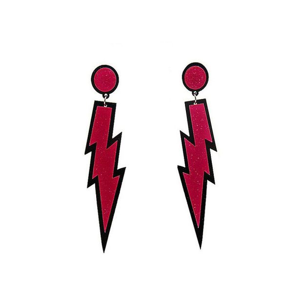 80s rock star lightning bolt earrings showing circular stud and dangle pendant construction 80s rock star lightning bolt earrings showing circular stud and dangle pendant construction