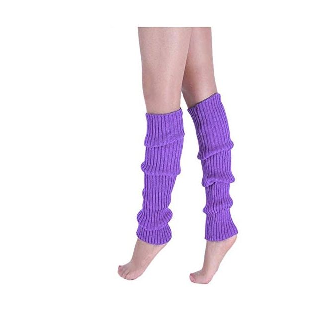 Purple ribbed knit leg warmers with 80s scrunch design Purple ribbed knit leg warmers with 80s scrunch design