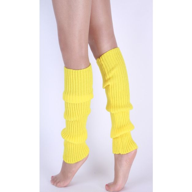 Bright yellow ribbed knit leg warmers with scrunched slouchy fit Bright yellow ribbed knit leg warmers with scrunched slouchy fit
