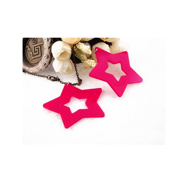Pink Star 80s Earrings - Neon Rock Star Costume Jewellery - alternate view 2 Pink Star 80s Earrings - Neon Rock Star Costume Jewellery - alternate view 2