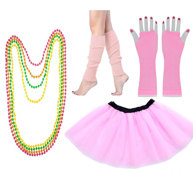 Adult Women's 80s Pink Tutu Costume Set with Leg Warmers & Neon Accessories - alternate view 7 Adult Women's 80s Pink Tutu Costume Set with Leg Warmers & Neon Accessories - alternate view 7