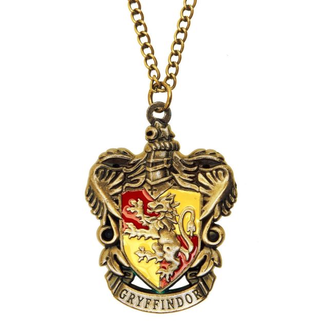 wizard house red & gold house crest pendant necklace with red and gold enamel shield and bronze chain