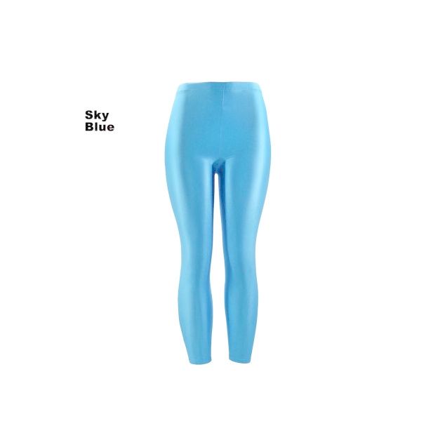 Sky blue metallic leggings with glossy finish and elastic waistband Sky blue metallic leggings with glossy finish and elastic waistband