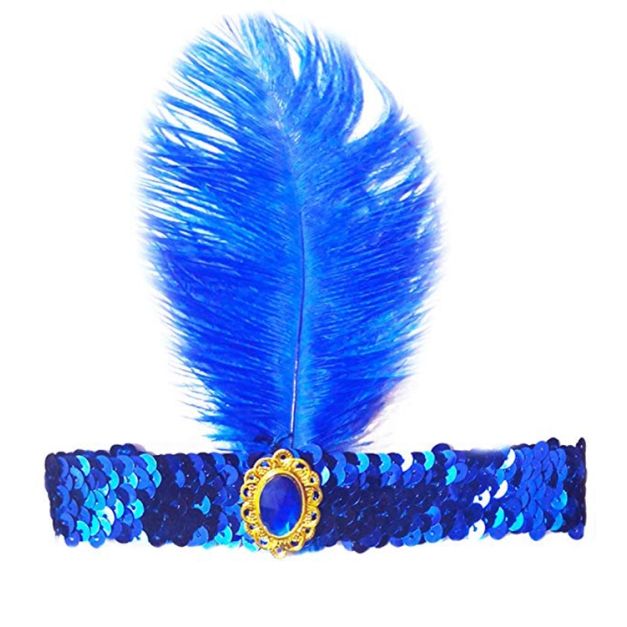 1920s flapper headband with royal blue feather and sequined band 1920s flapper headband with royal blue feather and sequined band