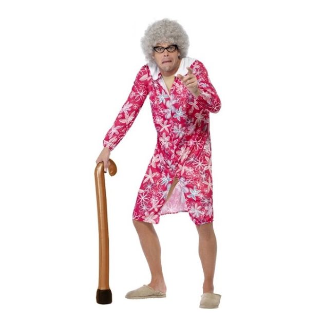 Adult holding inflatable granny cane costume prop 90cm height