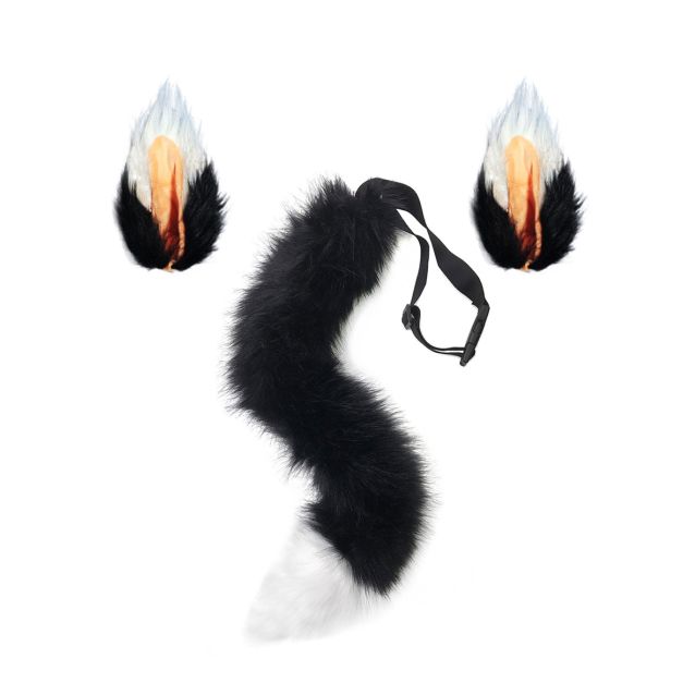 Fox ears and tail set with black orange white gradient faux fur Fox ears and tail set with black orange white gradient faux fur