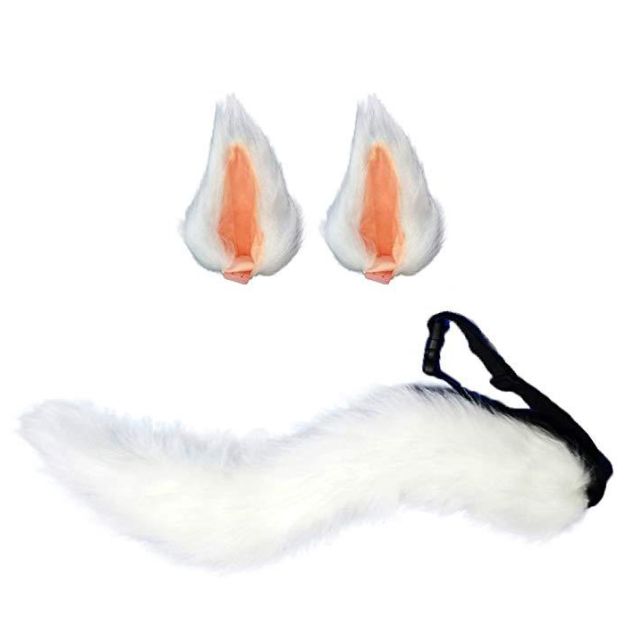White fox ears with peach inner detailing and clip-on attachment for cosplay White fox ears with peach inner detailing and clip-on attachment for cosplay