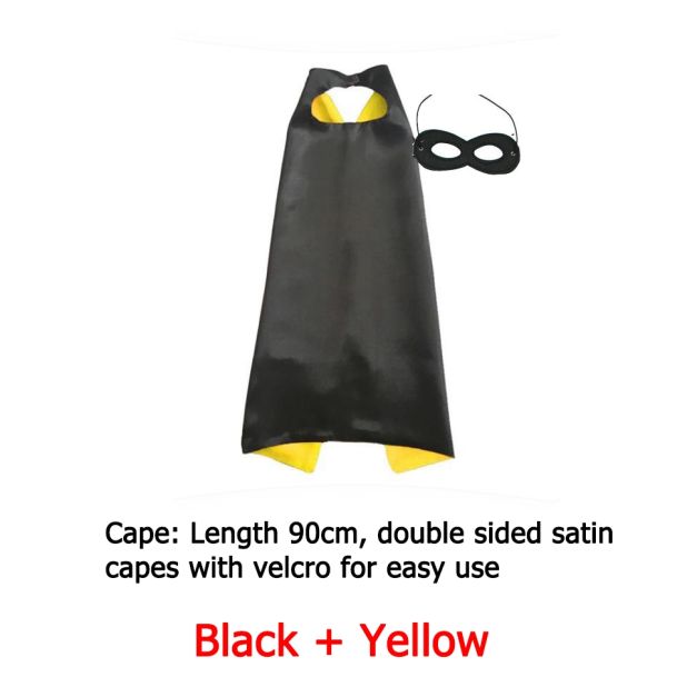 Black and yellow reversible superhero cape with pointed collar and velcro closure Black and yellow reversible superhero cape with pointed collar and velcro closure