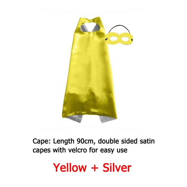 Kids yellow and silver reversible superhero cape with domino mask Kids yellow and silver reversible superhero cape with domino mask
