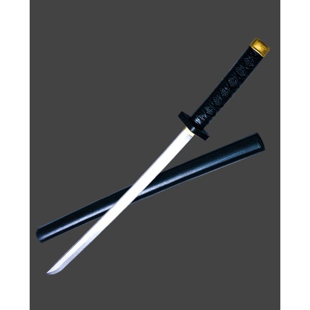 Ninja weapon prop with black wrapped grip and metallic silver katana blade