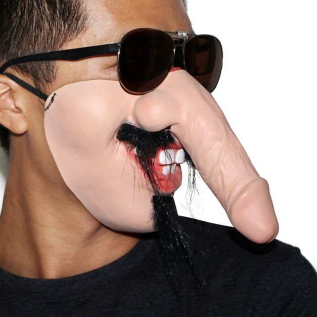Dicknose mask worn with sunglasses for comedic stag party or bucks night costume effect