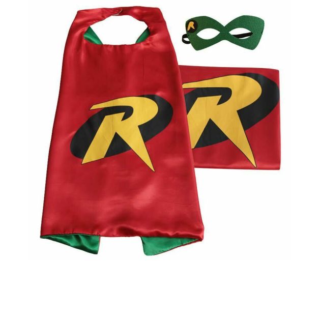 Kids Red Superhero Cape and Mask Set with R Logo - 70cm - alternate view Kids Red Superhero Cape and Mask Set with R Logo - 70cm - alternate view