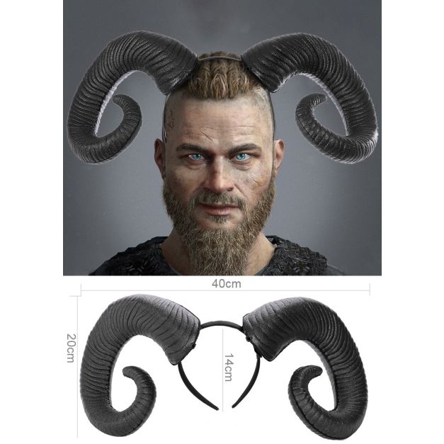 Adult black ram horns headband with curved spiral horns and ribbed texture detail Adult black ram horns headband with curved spiral horns and ribbed texture detail
