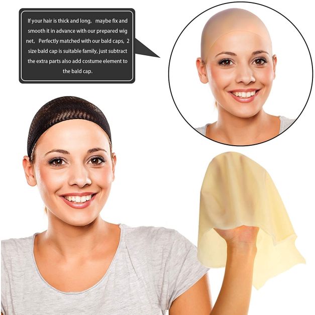 Flesh-toned latex bald cap with mesh wig net for theatrical costume makeup Flesh-toned latex bald cap with mesh wig net for theatrical costume makeup