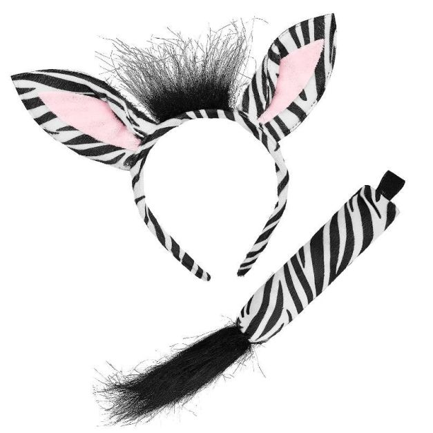 Kids and adults zebra ears and tail costume set with black and white stripes Kids and adults zebra ears and tail costume set with black and white stripes