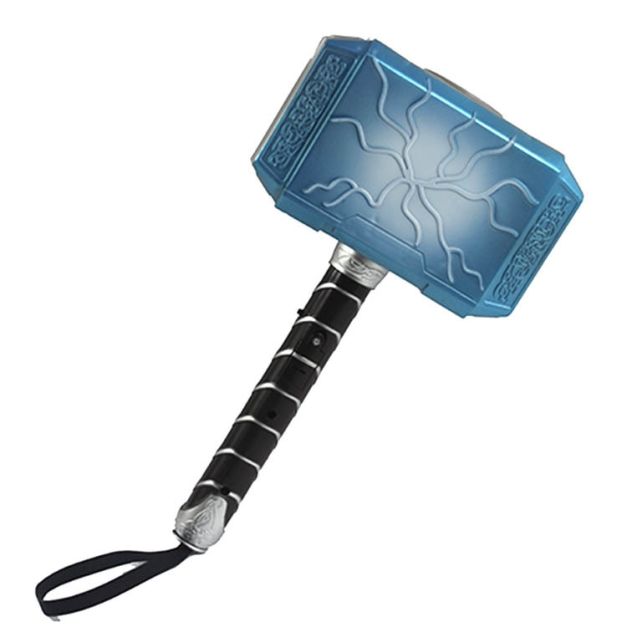 LED thunder hammer prop with metallic blue head and silver grip handle