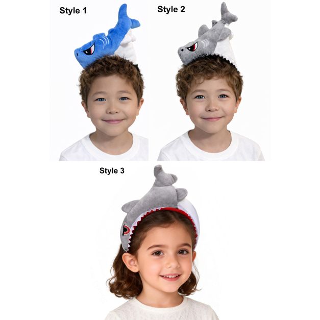 Kids 3D plush shark headband with bright blue body and white belly Kids 3D plush shark headband with bright blue body and white belly
