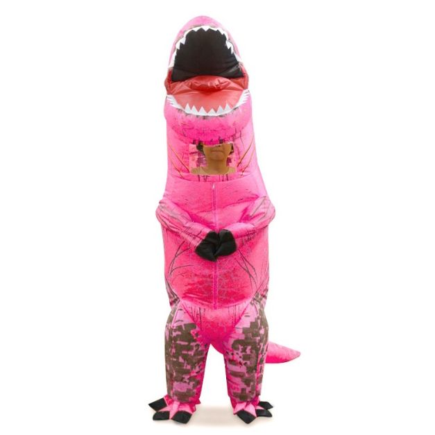 Kids Inflatable Pink T-Rex Dinosaur Costume with Battery Fan - alternate view