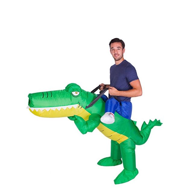 Adult inflatable crocodile costume with ride-on carry me design and false legs Adult inflatable crocodile costume with ride-on carry me design and false legs