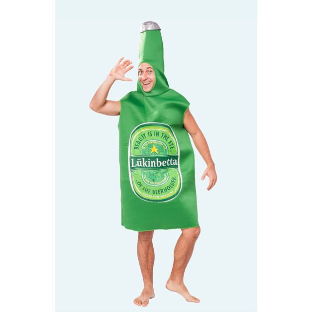 Adult beer bottle outfit with green tunic and silver cap headpiece Adult beer bottle outfit with green tunic and silver cap headpiece